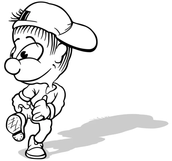 野球帽をかぶった少年のドローイング 漫画イラストIsolated White Background Vector — ストックベクタ