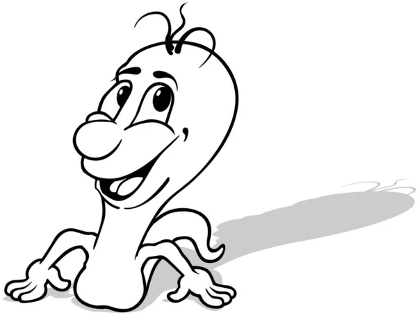 Drawing Funny Worm Smile His Face Cartoon Illustration Isolated White — 스톡 벡터