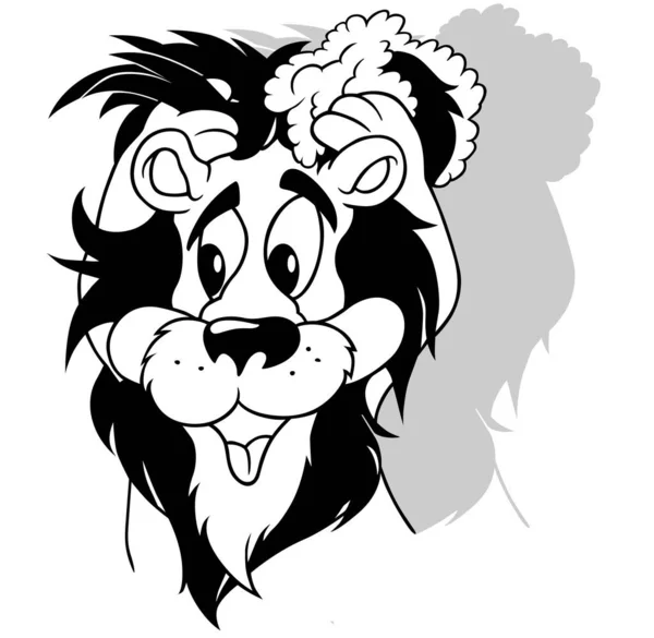 シャンプーで洗う黒いたてがみのライオンの絵 漫画のイラストを白の背景に孤立 ベクトル — ストックベクタ