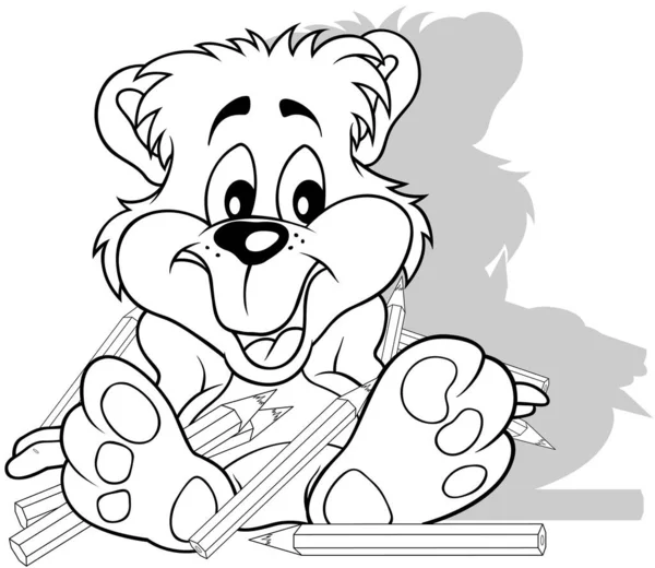 Desenho Urso Pelúcia Com Lápis Cera Sentado Chão Ilustração Dos — Vetor de Stock