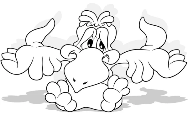用张开的双臂画一只没有集群的鹦鹉 以白色背景为背景的卡通图解 — 图库矢量图片