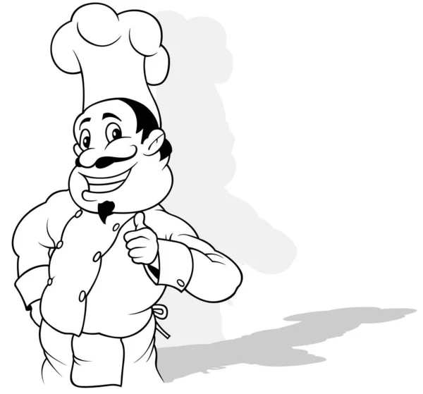 Zeichnung Eines Kochs Weißer Uniform Mit Erhobenem Daumen Cartoon Illustration — Stockvektor