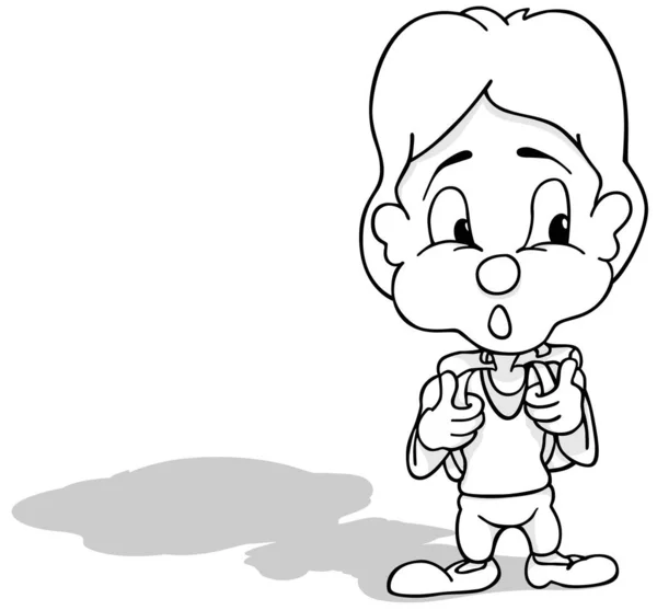 スクールバッグを背負った驚きの少年のドローイング 漫画イラストIsolated White Background Vector — ストックベクタ