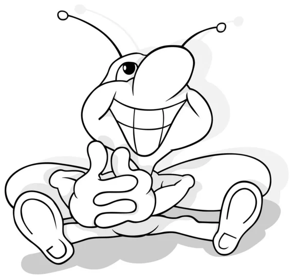 描绘一只有大大的微笑坐在地上的甲壳虫 以白色背景为背景的卡通画 — 图库矢量图片