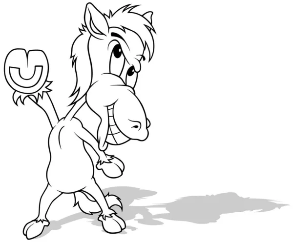 Desenho Cavalo Sorrindo Dançando Suas Pernas Hind Ilustração Dos Desenhos — Vetor de Stock