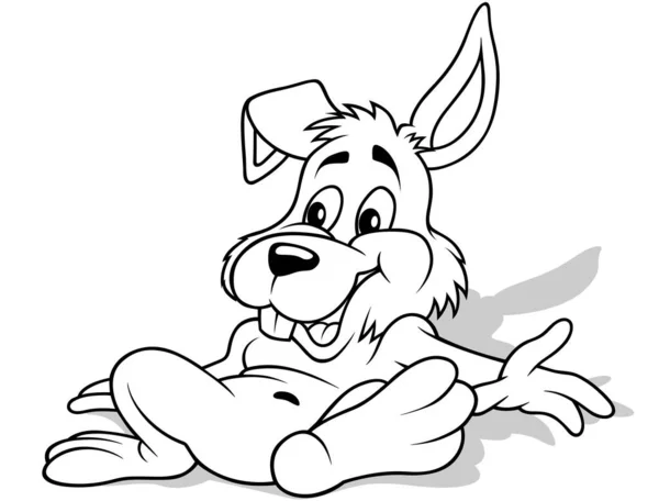 Dibujo Conejo Divertido Acostado Sobre Espalda Suelo Ilustración Dibujos Animados — Vector de stock