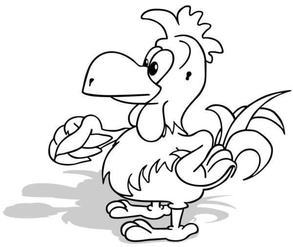 Zeichnung Eines Hahns Mit Erhöhtem Flügel Aus Dem Profil Cartoon — Stockvektor