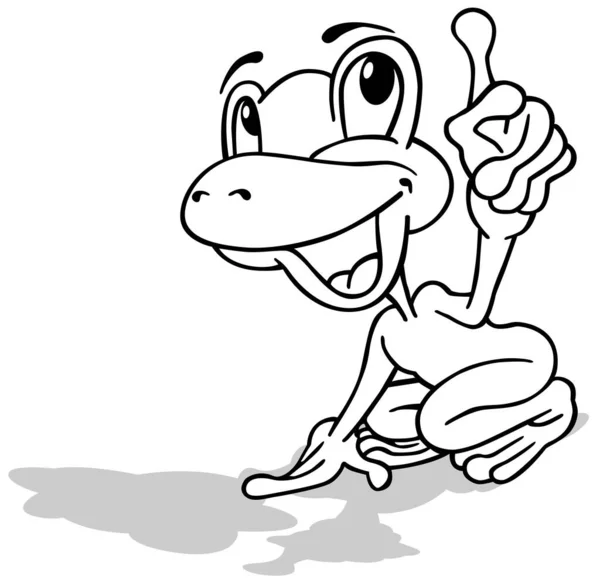 Zeichnung Eines Frosches Mit Einem Großen Lächeln Und Dem Zeigefinger — Stockvektor