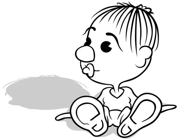 Ritning Liten Pojke Med Pacifier Munnen Sitter Marken Tecknad Illustration — Stock vektor