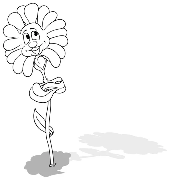 Desenho Uma Flor Sorridente Com Uma Haste Longa Com Folhas —  Vetores de Stock