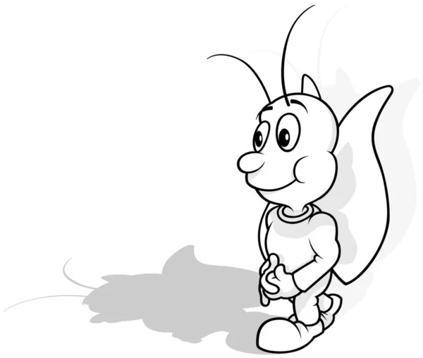 Tekening Van Een Grappige Vlinder Een Wandeling Cartoon Illustratie Geïsoleerd — Stockvector