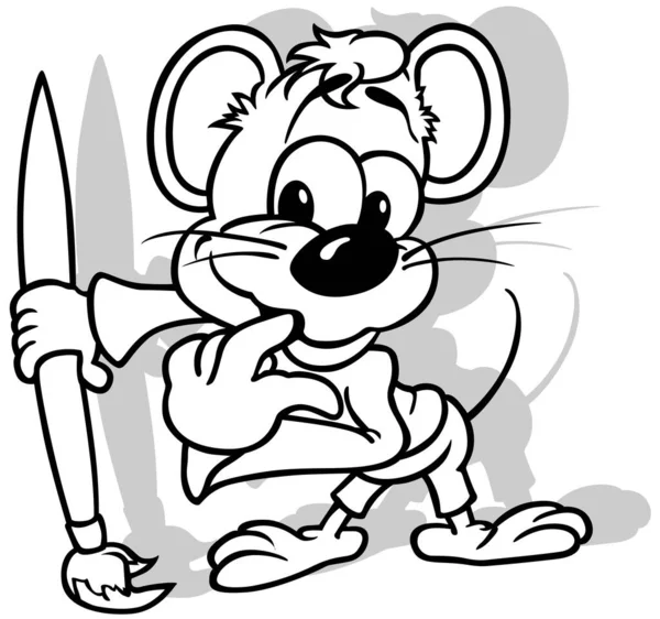 Zeichnung Einer Stehenden Maus Mit Einem Pinsel Der Pfote Cartoon — Stockvektor