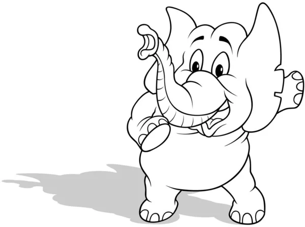 Disegno Elefante Parlante Piedi Sulle Zampe Posteriori Illustrazione Del Fumetto — Vettoriale Stock