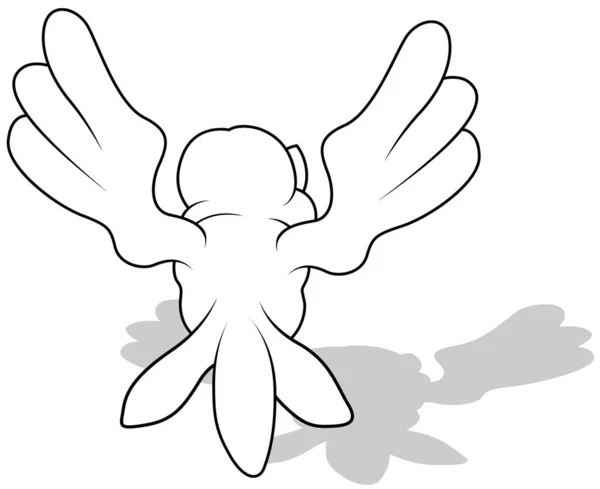 後部から見た空飛ぶ雀のドローイング 漫画イラストIsolated White Background Vector — ストックベクタ
