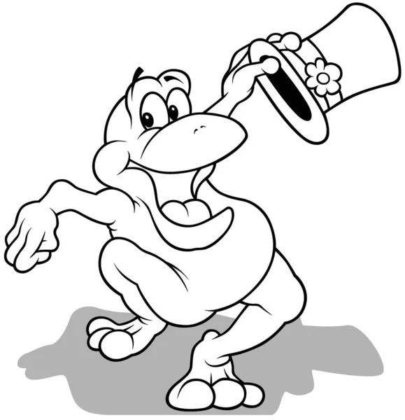画中一只手拿着帽子的快乐青蛙 以白色背景为背景的卡通画 — 图库矢量图片