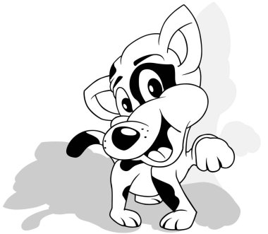 Yükseltilmiş Pençeli Şirin Kedi Çizimi - Beyaz Arkaplanda İzole Edilen Çizgi Film Çizimi, Vektör