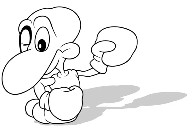 Kresba Červa Boxerskými Rukavicemi Kreslené Ilustrace Izolované Bílém Pozadí Vektor — Stockový vektor