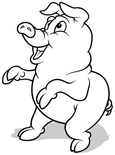 Drawing Smiling Piglet Standing Hind Legs Cartoon Illustration Isolated White — 스톡 벡터