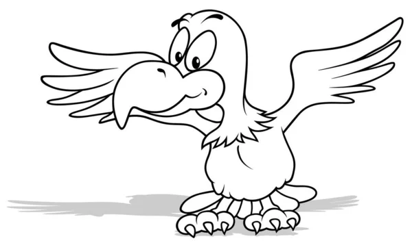 Kresba Holého Orla Roztaženými Křídly Karikatura Ilustrace Izolované Bílém Pozadí — Stockový vektor