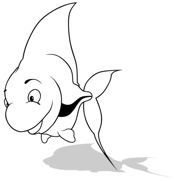 Kresba Roztomilé Skalární Ryby Proužkem Cartoon Illustration Izolované Bílém Pozadí — Stockový vektor