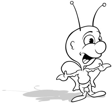 Açık Kollu Gülen Kelebek Çizimi - Beyaz Arkaplanda Karikatür Çizimi, Vektör