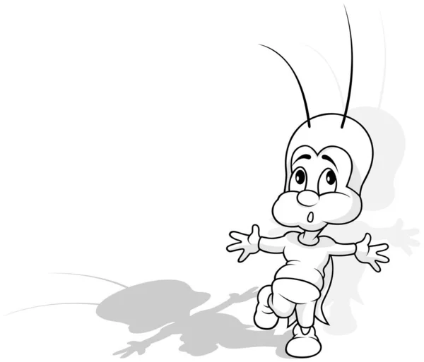 小棕色小蟋蟀 张开双臂 满脸惊讶 以白色背景为背景的彩色漫画插图 — 图库矢量图片