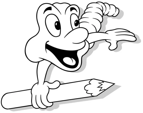 Rysunek Robaka Wielkim Uśmiechem Trzymającego Kredkę Ilustracja Kreskówki Izolowana Białym — Wektor stockowy