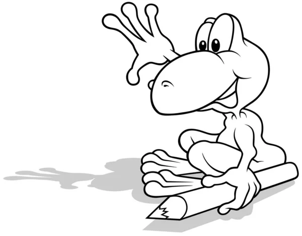 クレヨンを持つカエルのドローイング 漫画のイラストIsolated White Background Vector — ストックベクタ