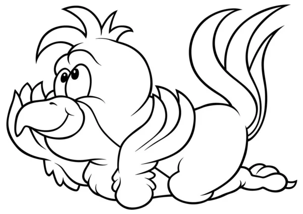 Drawing Cute Lying Parrot Cartoon Illustration Isolated White Background Vector — Stock Vector