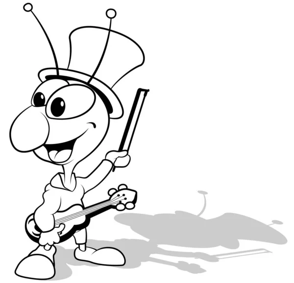 Kresba Kriketu Houslemi Lukem Cartoon Illustration Izolovaný Bílém Pozadí Vektor — Stockový vektor
