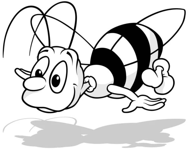 Havada Uçan Şirin Bumblebee Çizimi Beyaz Arkaplanda Zole Edilmiş Çizgi — Stok Vektör