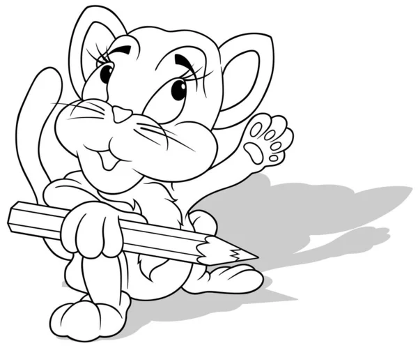Zeichnung Einer Katze Die Einen Buntstift Der Pfote Hält Cartoon — Stockvektor