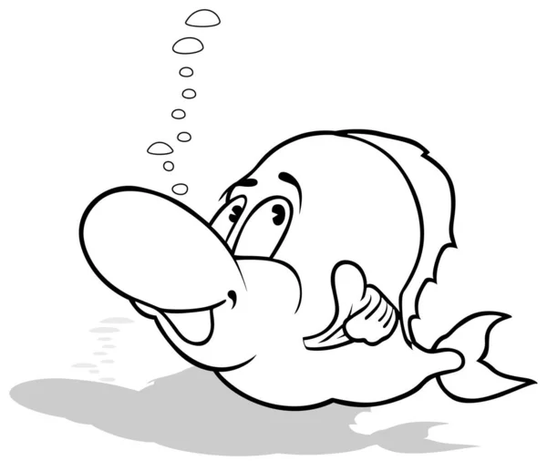 Dessin Poisson Mer Avec Grand Nez Sourire Illustration Bande Dessinée — Image vectorielle