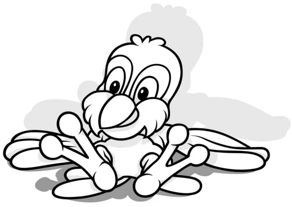 Drawing Sparrow Lying Ground Cartoon Illustration Isolated White Background Vector — стоковий вектор