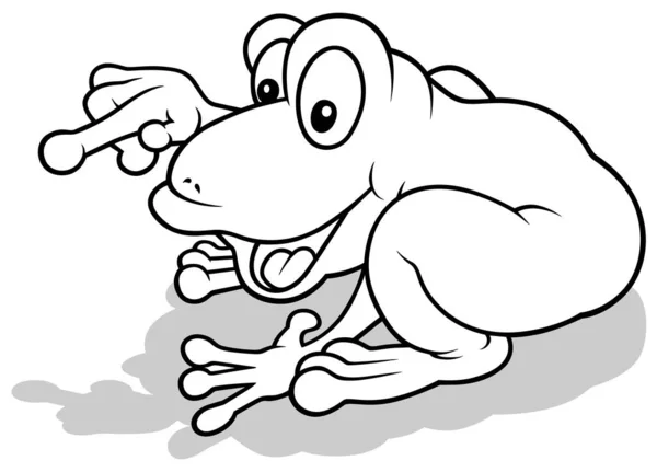 プロフィールから陽気なカエルを描く指を指す 漫画イラストIsolated White Background Vector — ストックベクタ