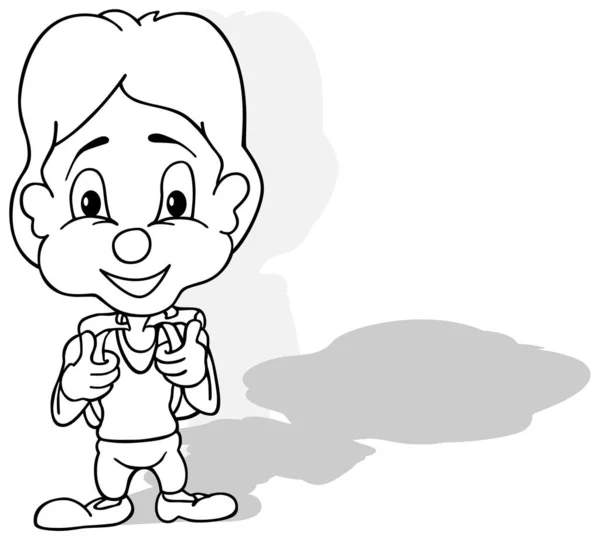 Kresba Stojícího Chlapce Školní Brašnou Zádech Cartoon Illustration Isolated White — Stockový vektor