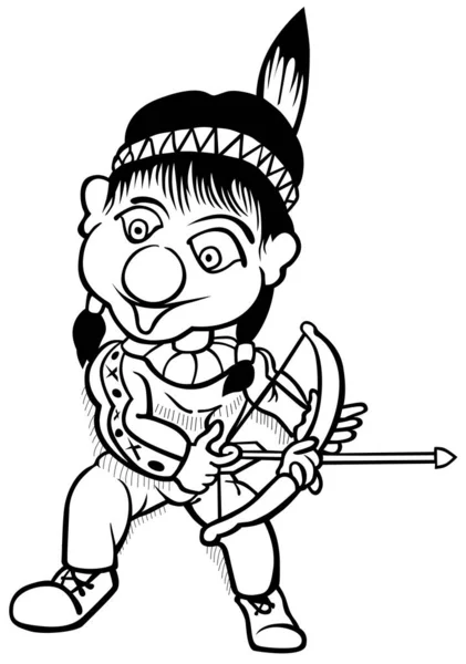 一个手握弓箭的土著美国人的画像 以白人背景为背景的卡通画 — 图库矢量图片