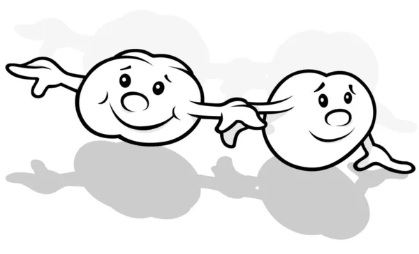 Rajz Két Pea Balls Holding Hands Rajzfilm Illusztráció Elszigetelt Fehér — Stock Vector