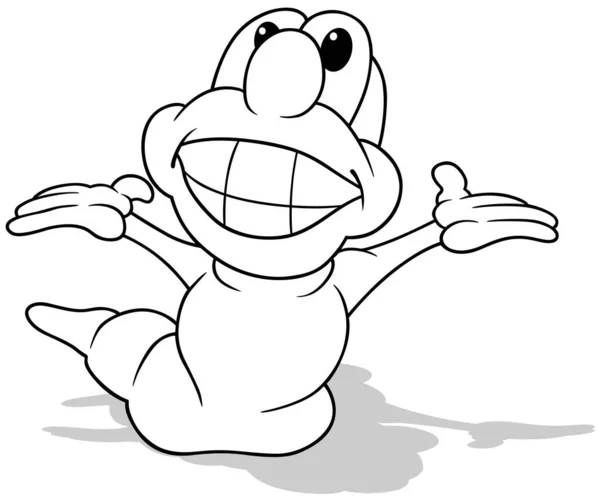 画一只大大的笑着张开双臂的有趣蠕虫 以白色背景为背景的卡通图解 — 图库矢量图片