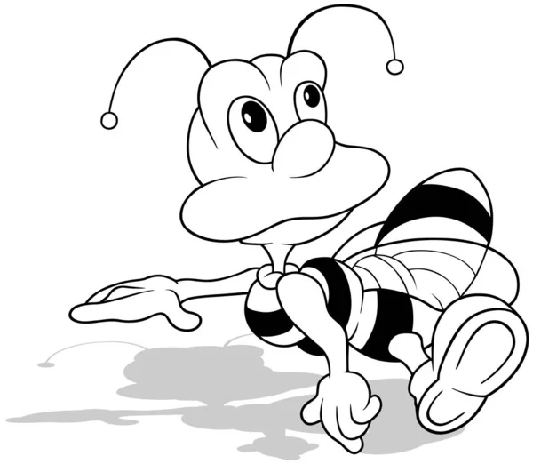 Рисунок Удивленной Пчелы Смотрящей Сторону Иллюстрация Карикатуры Изолированная Белом Фоне — стоковый вектор