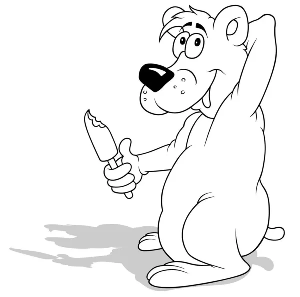 Tekening Van Een Ijsbeer Met Ijslolly Cartoon Illustration Geïsoleerd Witte — Stockvector