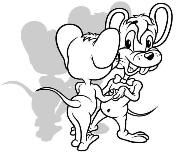 Kresba Dvou Tančících Zábavných Myší Kreslené Ilustrace Izolované Bílém Pozadí — Stockový vektor