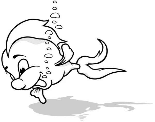 Рисунок Милой Улыбчивой Рыбки Пузырьками Иллюстрация Карикатуры Изолирована Белом Фоне — стоковый вектор