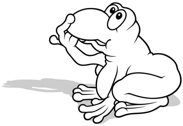 サイドビューから見た思考のカエルのドローイング 漫画イラストIsolated White Background Vector — ストックベクタ