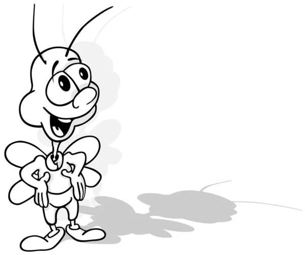 Büyük Gözlü Gülümseyen Böceğin Çizimi Beyaz Arkaplanda Karikatür Çizimi Vektör — Stok Vektör