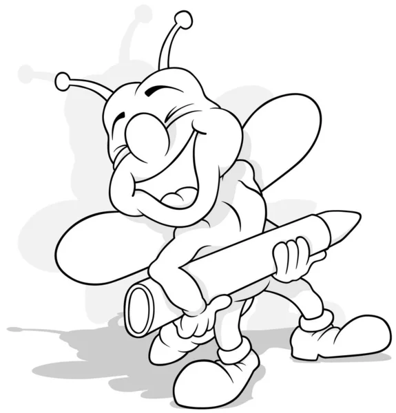 Drawing Laughing Beetle Holding Wax Crayon Cartoon Illustration Isolated White — стоковий вектор