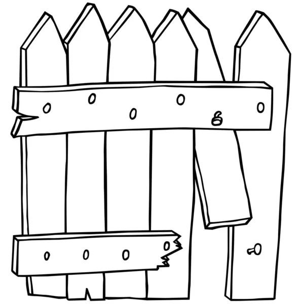 木製のフェンスの図面 漫画のイラストは 白の背景に隔離され ベクトル — ストックベクタ