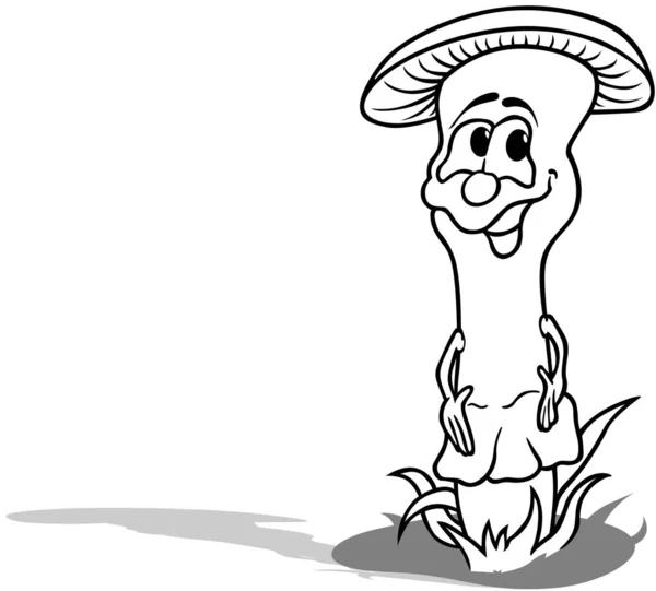Dessin Champignon Dans Herbe Avec Visage Drôle Illustration Bande Dessinée — Image vectorielle