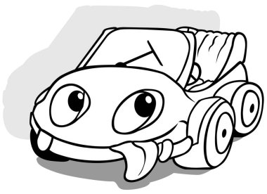 Dili dışarıda komik bir araba çizmek - Beyaz Arkaplanda izole edilmiş çizgi film tasviri, Vektör