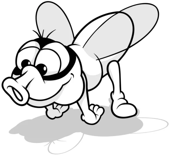 Rysunek Funny Housefly Przednim Zakręcie Ilustracja Kreskówki Izolowane Białym Tle — Wektor stockowy